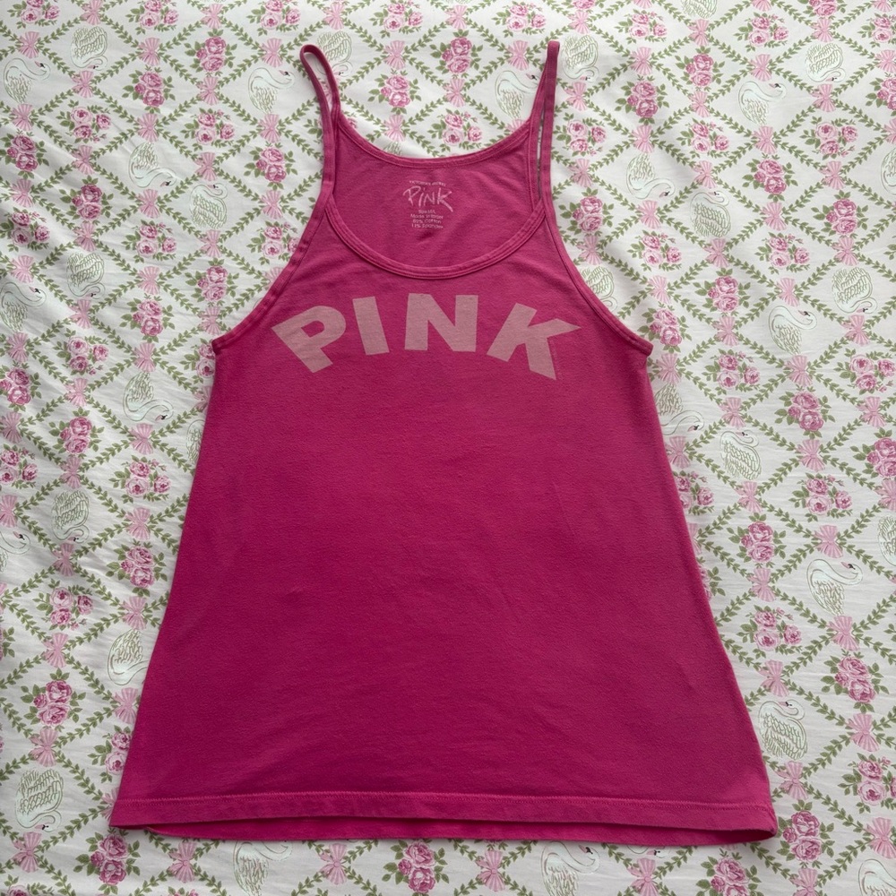 PINK Victoria's Secret Bright Fuchsia Logo Racerback Tank